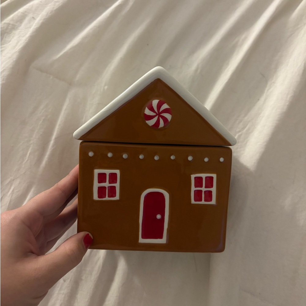 Gingerbread House Cookie Jar - Brown and Red